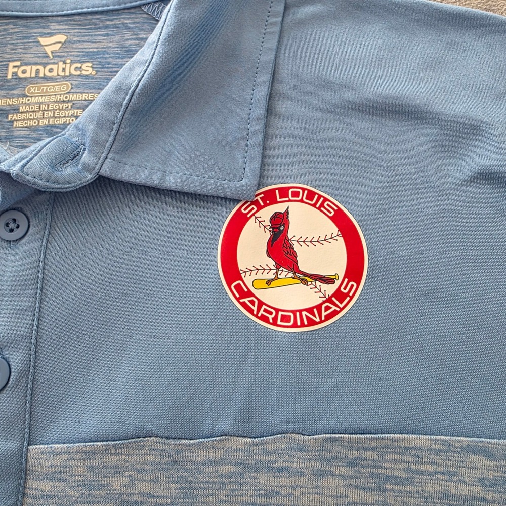 Fanatics Mens St Louis Cardinals MLB Polo Shirt XL Light Blue Heathered 0282 - Picture 4 of 10
